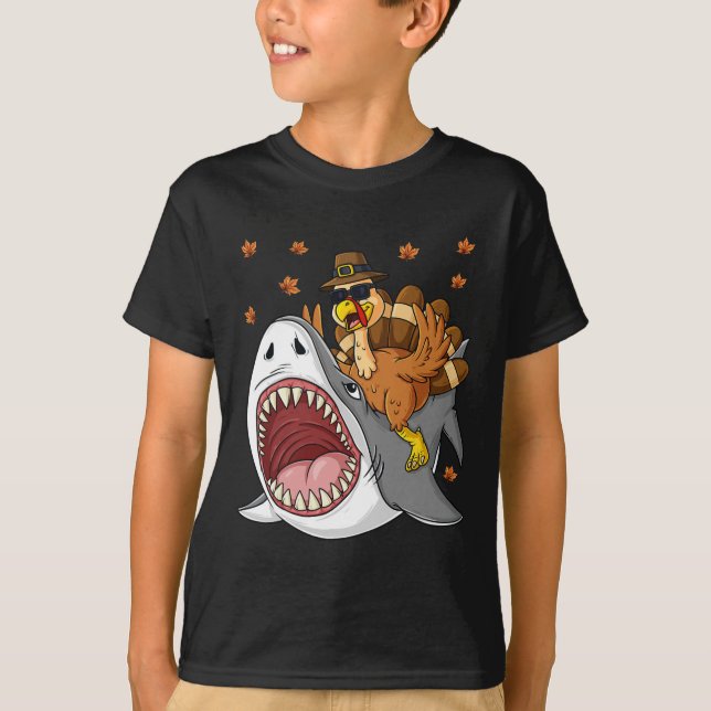 Camiseta Día de Acción de Gracias Turquía monta tiburones n (Anverso)