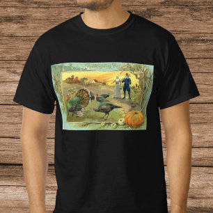 Camiseta Día de Acción de Gracias Vintage con pavos y pereg