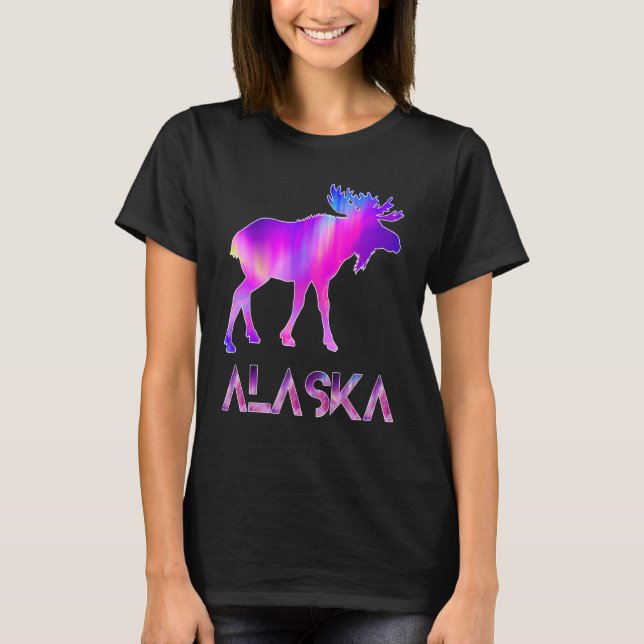 Camiseta Día De Alaska Moose Aurora Borealis De Noche (Anverso)