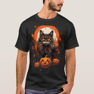 Camiseta Día de brujas Maine Coon gato lindo calabaza espel