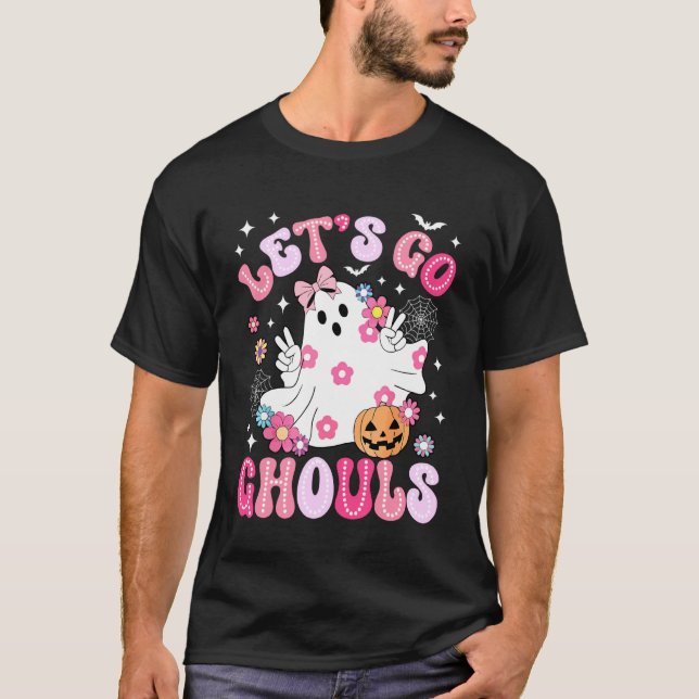 Camiseta Día de Brujas Vamos Fantasmas Disfraz Retro Mujere (Anverso)