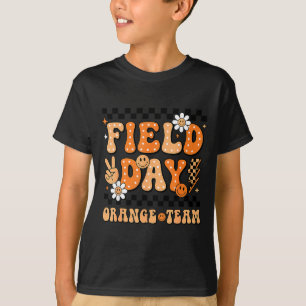 Camiseta Día de campo equipo naranja groovy cara sonriente