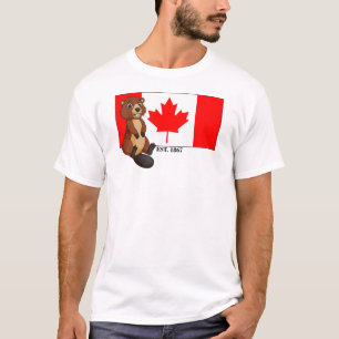 Camiseta Día de Canadá Este. Bandera y castor de 1867