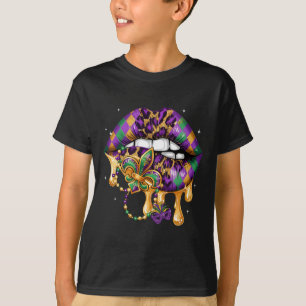 Camiseta Día de Carnaval Labio Mujeres Chica Fleur De Lis D