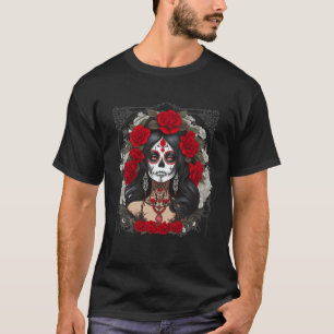 Camiseta Día de Catrina Calavera de Azúcar Rosas ROJAS Los