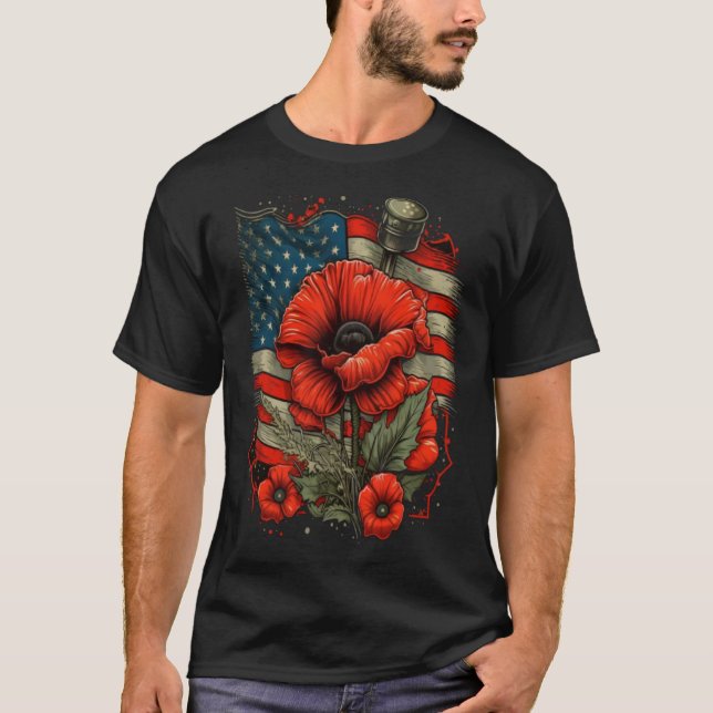 Camiseta Día de Conmemoración Flor de Adormidera Roja Bande (Anverso)