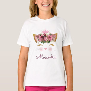Camiseta Día de cumpleaños del gatito rosado de oro