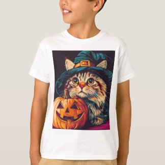 Camiseta Día de Halloween Dejo de la Bruja Gato Calabaza Ha