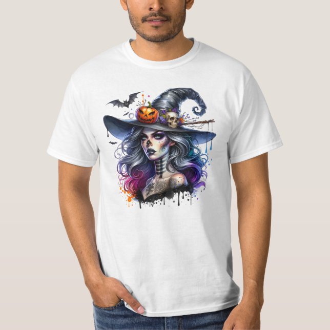 Camiseta día de halloween - fantasma escalofriante de bruja (Anverso)