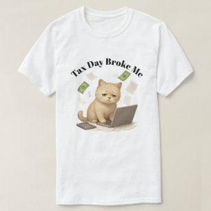 Camiseta Día de Impuestos Gato Estresado Mínimo Beige Diver