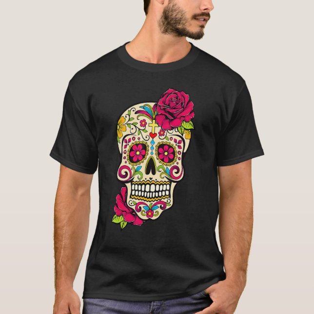 Camiseta Día de la Calavera Azucarera del Día Muerto de Los (Anverso)