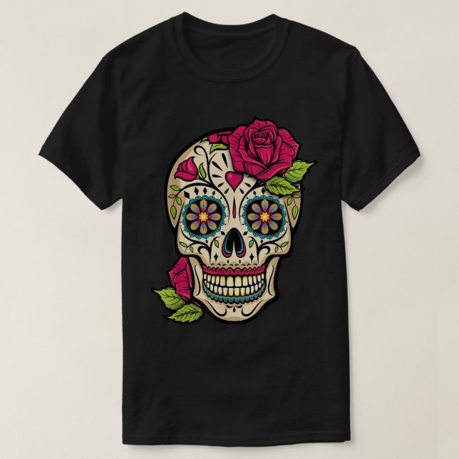 Camiseta Día de la Calavera Azucarera del Día Muerto de Los (Diseño del anverso)