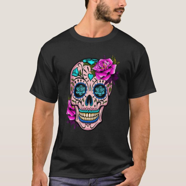 Camiseta Día De La Calavera Del Azúcar Floral De La Muerta  (Anverso)