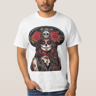 Camiseta Día de la Catrina Muerta con Rosas