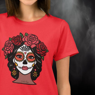 Camiseta Día de la Catrina Muerta con Rosas