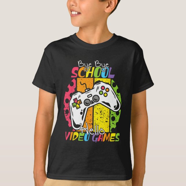 Camiseta Día De La Escuela Bye Bye School Hola Videojuegos (Anverso)