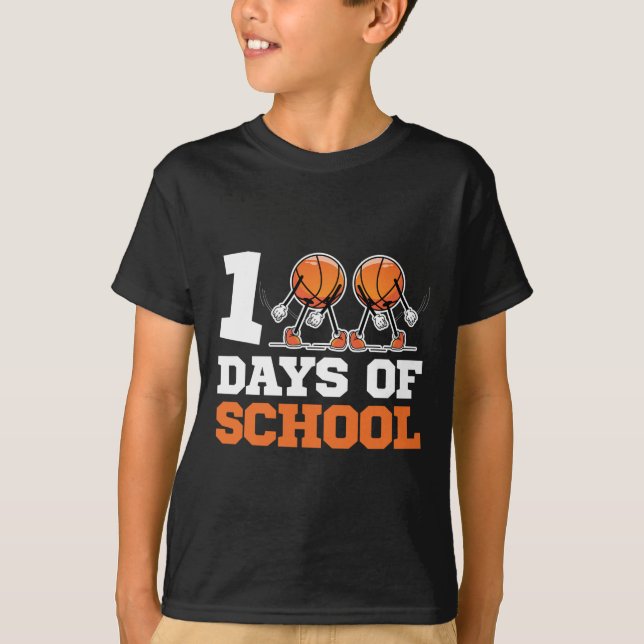Camiseta Día De La Escuela Niños De Baloncesto 100 Días De  (Anverso)
