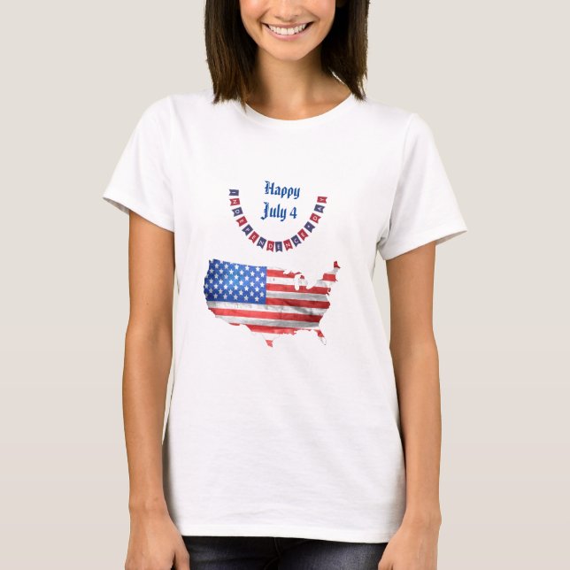 Camiseta Día de la Independencia 4 de julio Bandera estadou (Anverso)