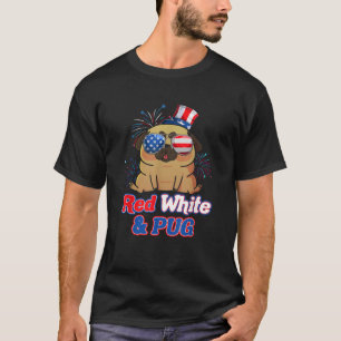 Camiseta Día de la Independencia de los Blancos Rojos y Pug