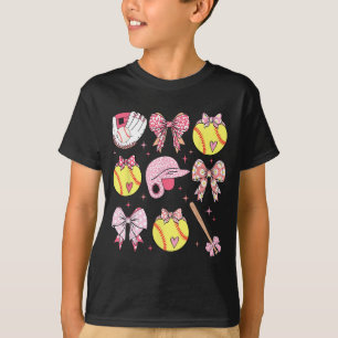 Camiseta Día de la Madre de mamá Coquette Pink Bow Softball