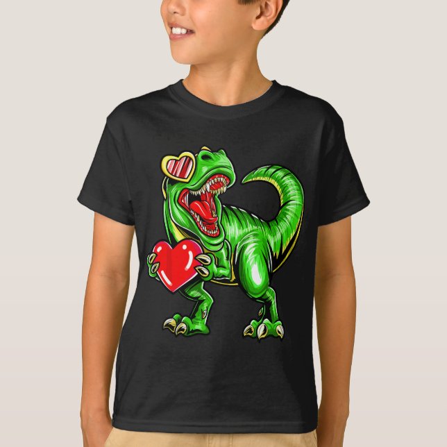 Camiseta Día de la Madre día de San Valentín de dinosaurio  (Anverso)