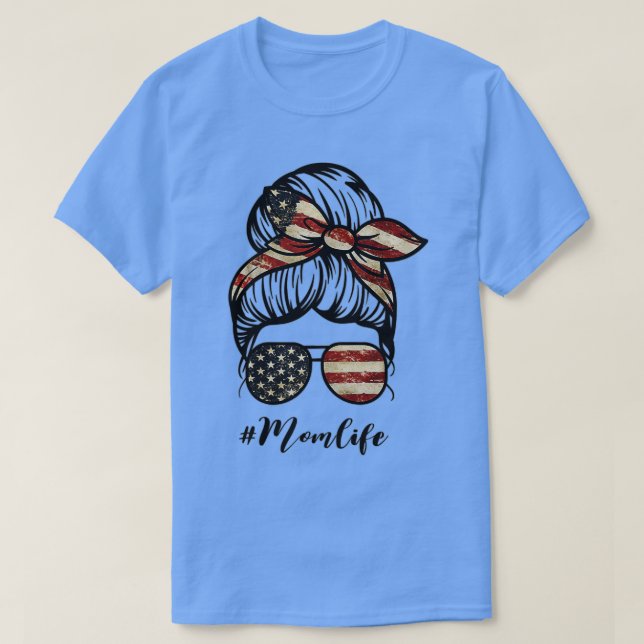 Camiseta Día de la Madre Mom Life Bun Hair Gafas de sol Ame (Diseño del anverso)