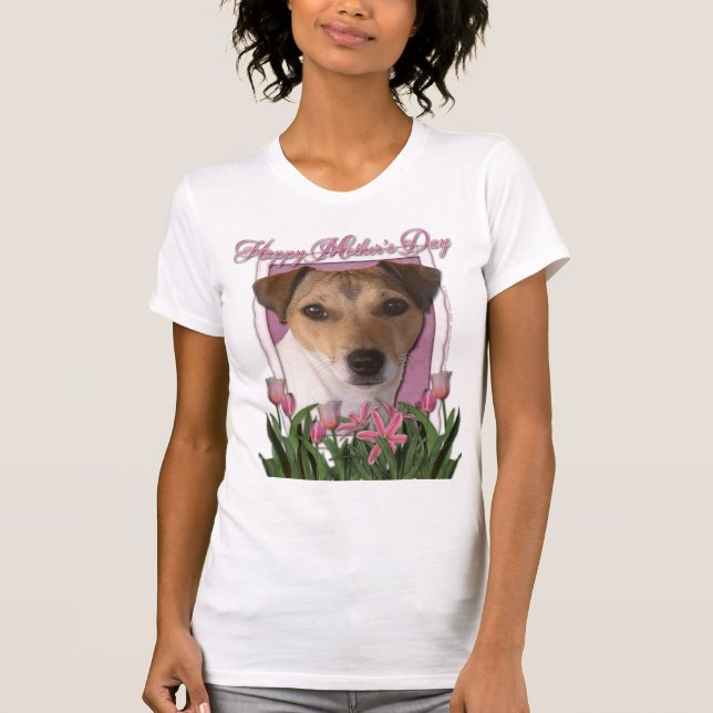 Camiseta Día de la Madre - tulipanes rosados - Jack Russell (Anverso)