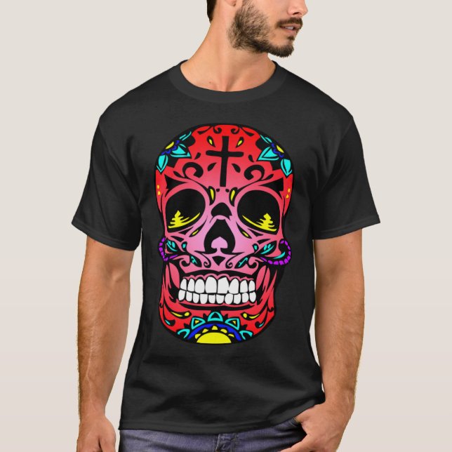 Camiseta Día De La Muerte Cruz Roja Cruz Roja Calavera De A (Anverso)