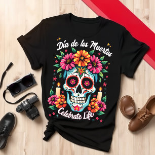 Camiseta Día de la Muerte Habilidad Cara Audaz Diseño de Ar