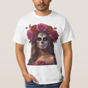 Camiseta Día de la mujer muerta con Rosas