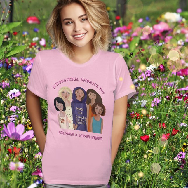 Camiseta Día de la Mujer | Poder femenino rosa (Women's Day _ Girl power pink T-Shirt -Meadow)