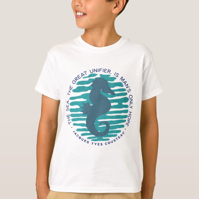 Camiseta Día de la Tierra, caballito de mar y olas, limpiar (Anverso)