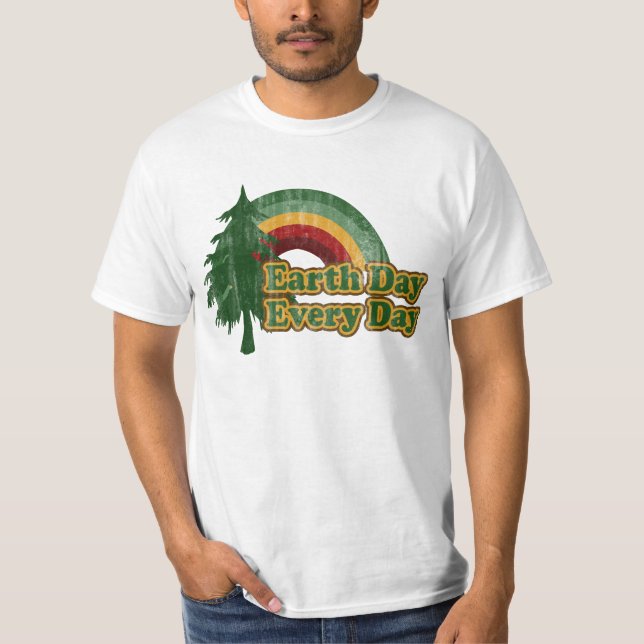 Camiseta Día de la Tierra cada día, arco iris retro (Anverso)