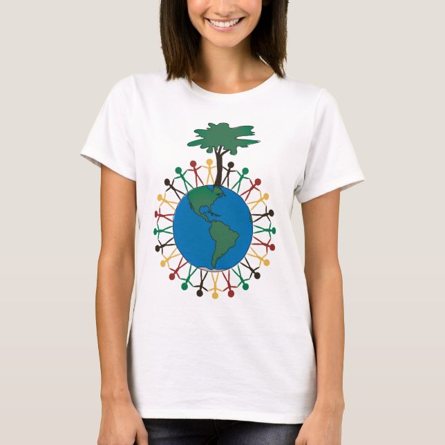 Camiseta Día de la Tierra con las figuras y el árbol - (Anverso)