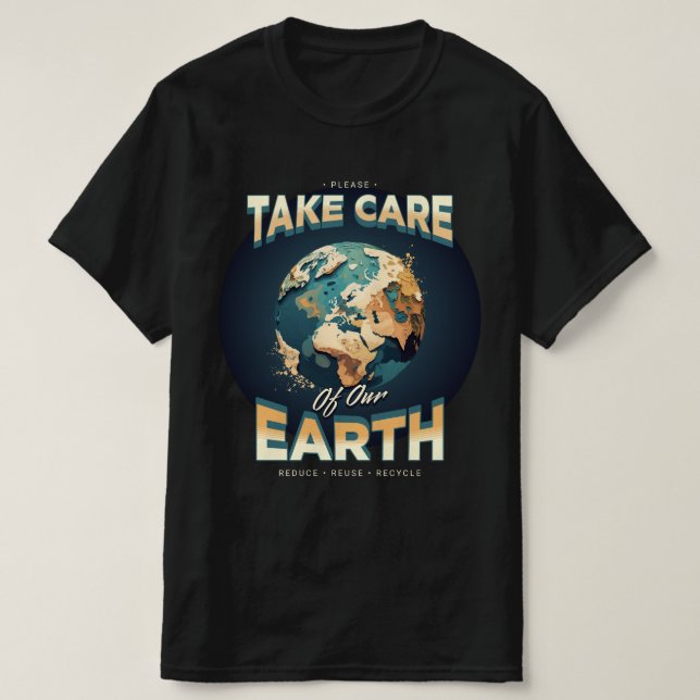 Camiseta Día de la Tierra Cuida a nuestra Tierra Globe Blac (Diseño del anverso)