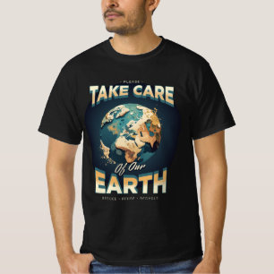 Camiseta Día de la Tierra Cuida a nuestra Tierra Globe Blac