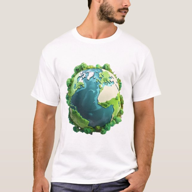 Camiseta Día de la Tierra - Tierra verde y azul con árboles (Anverso)