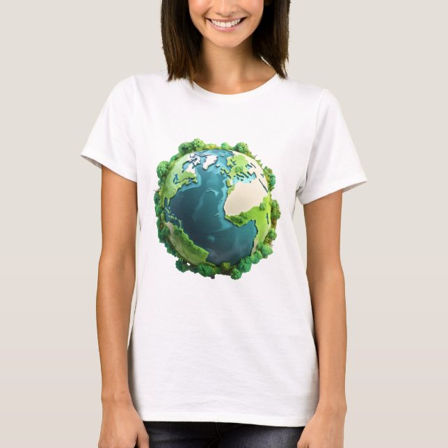 Camiseta Día de la Tierra - Tierra verde y azul con árboles (Anverso)