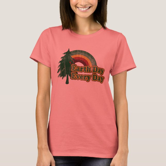Camiseta Día de la Tierra todos los días, arco iris retro (Anverso)