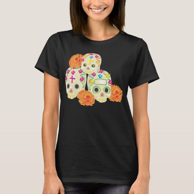 Camiseta Día de las Calaveras Azucareras Muertas y Marigole (Anverso)