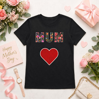 Camiseta Día de las Madres Floral Moderno y Elegante Corazó