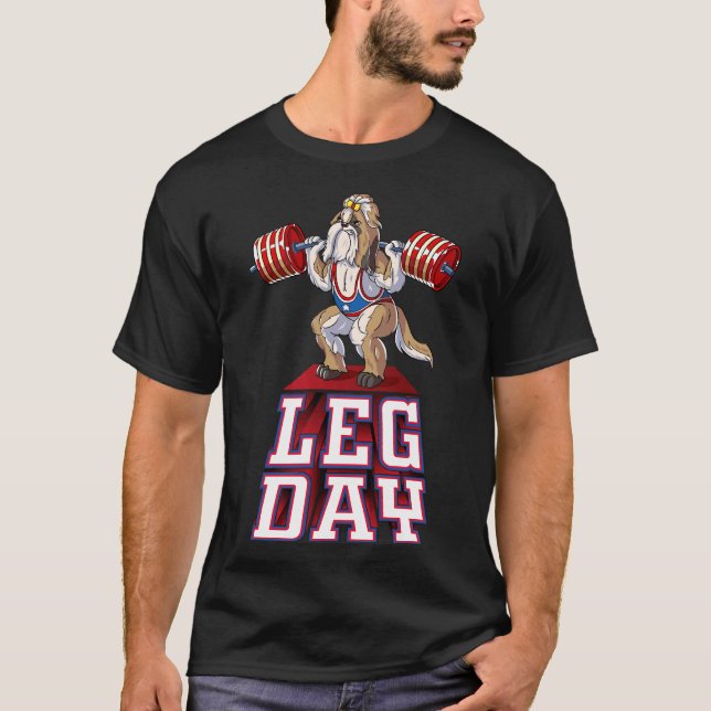 Camiseta Día de Leg Shih Tzu Peso Levantamiento Squat Gym (Anverso)