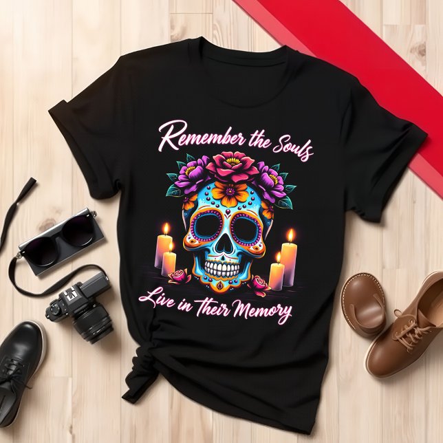Camiseta Día de los acentos florales de cráneo muertos - Di (Subido por el creador)