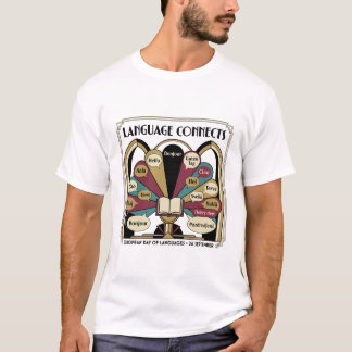 Camiseta Día de los Idiomas Libro Art Déco Saludos Políglot
