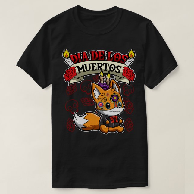Camiseta Dia De Los Muertos Animales Fox (Diseño del anverso)