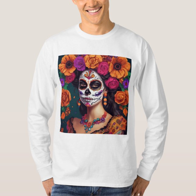 Camiseta Día de los Muertos Belleza Floral Skull (Anverso)
