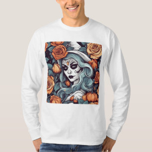 Camiseta Dia de los Muertos Bruja y Belleza Floral