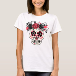 Camiseta Día de los Muertos Calavera de Azúcar con Rosas Ne