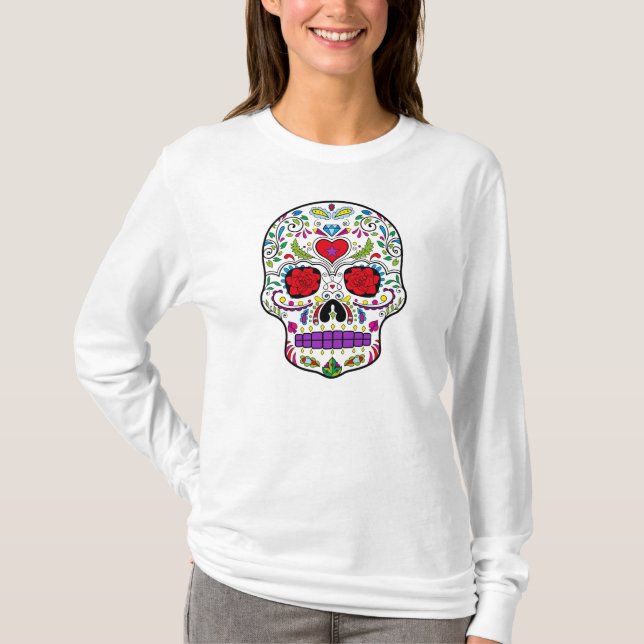 Camiseta Día de los Muertos de la Calavera de Azúcar Muerta (Anverso)