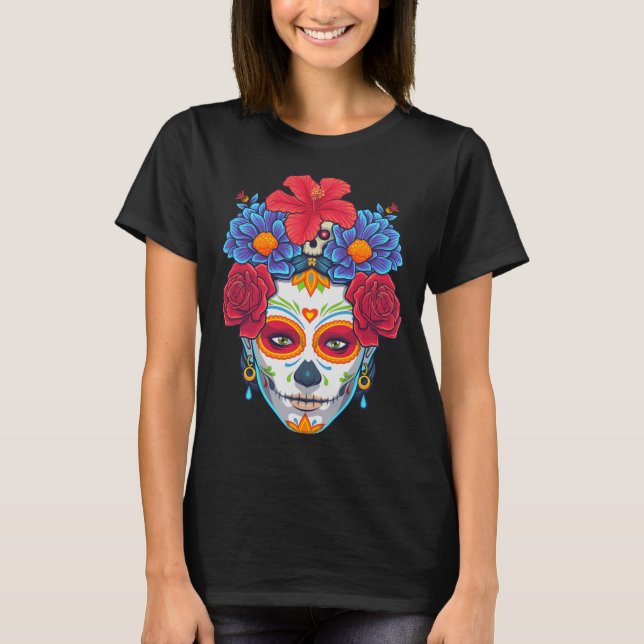 Camiseta Día de los Muertos del Azúcar Floral Muerto Sk (Anverso)